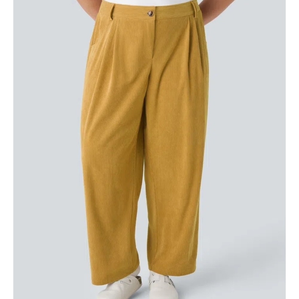HALARA Mustard Wide-Leg Corduroy Pants